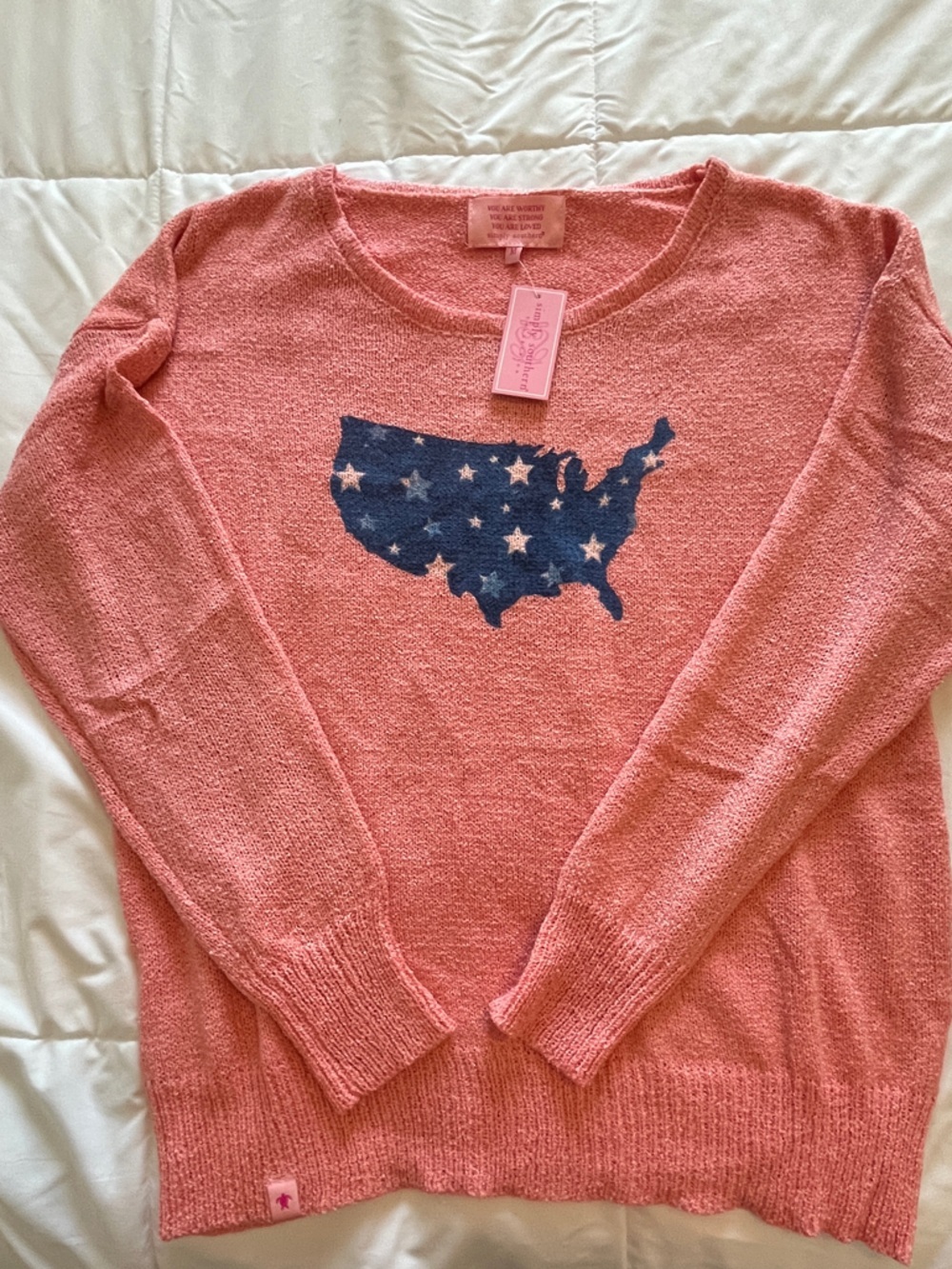 Simply Southern Coral Americana Sweater Size Medium